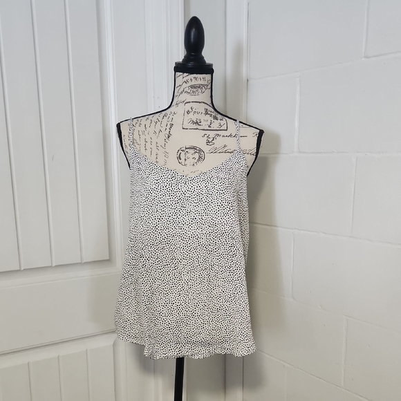 mine Tops - Mine Black & Off White Polka Dot Fully Lined Camisole Size Large NWOT